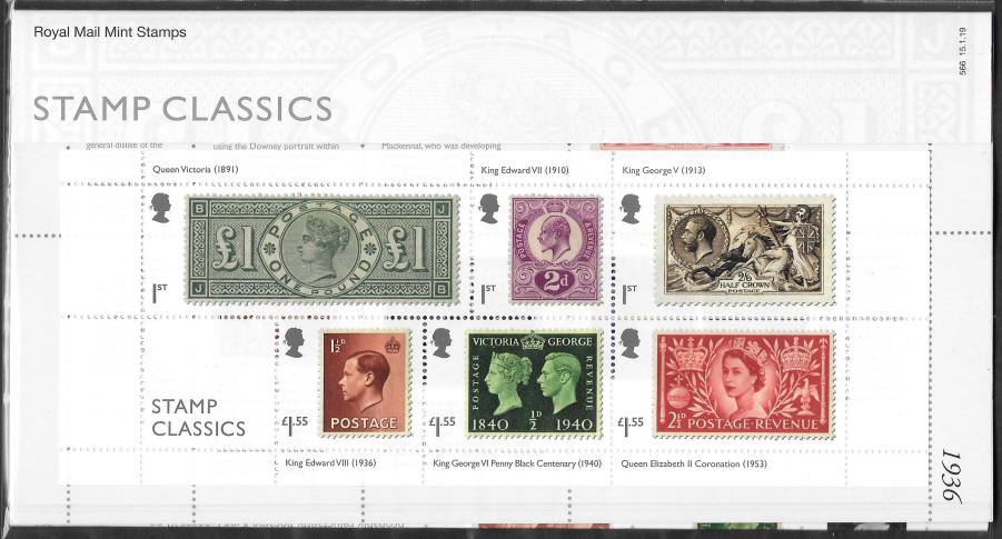 (image for) 2019 Stamp Classics Royal Mail Presentation Pack 566 - Click Image to Close